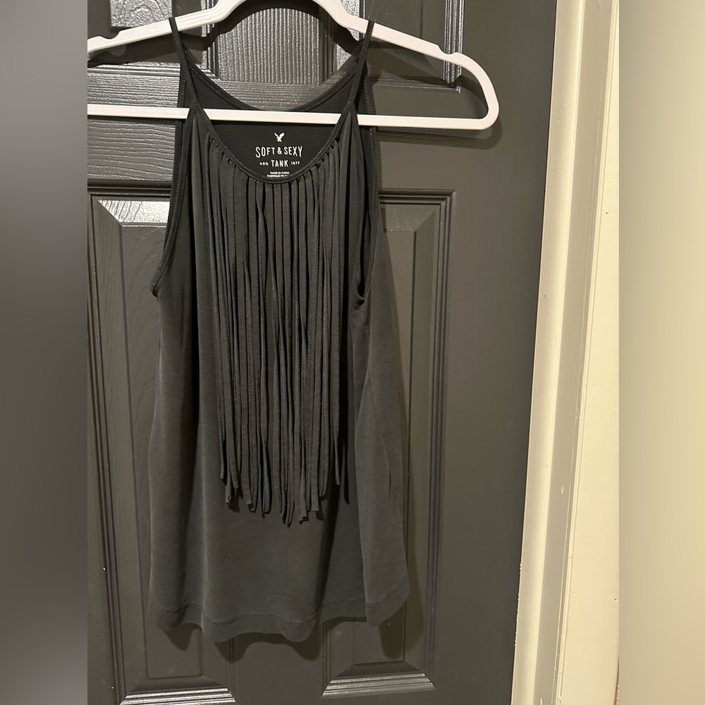 American Eagle, Black Fringe, Soft n Sexy Tank Top, medium. 🔥